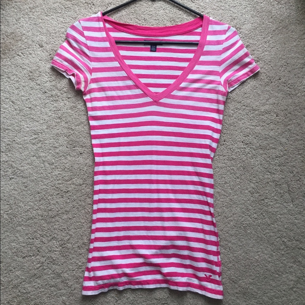 Striped V-neck Tee